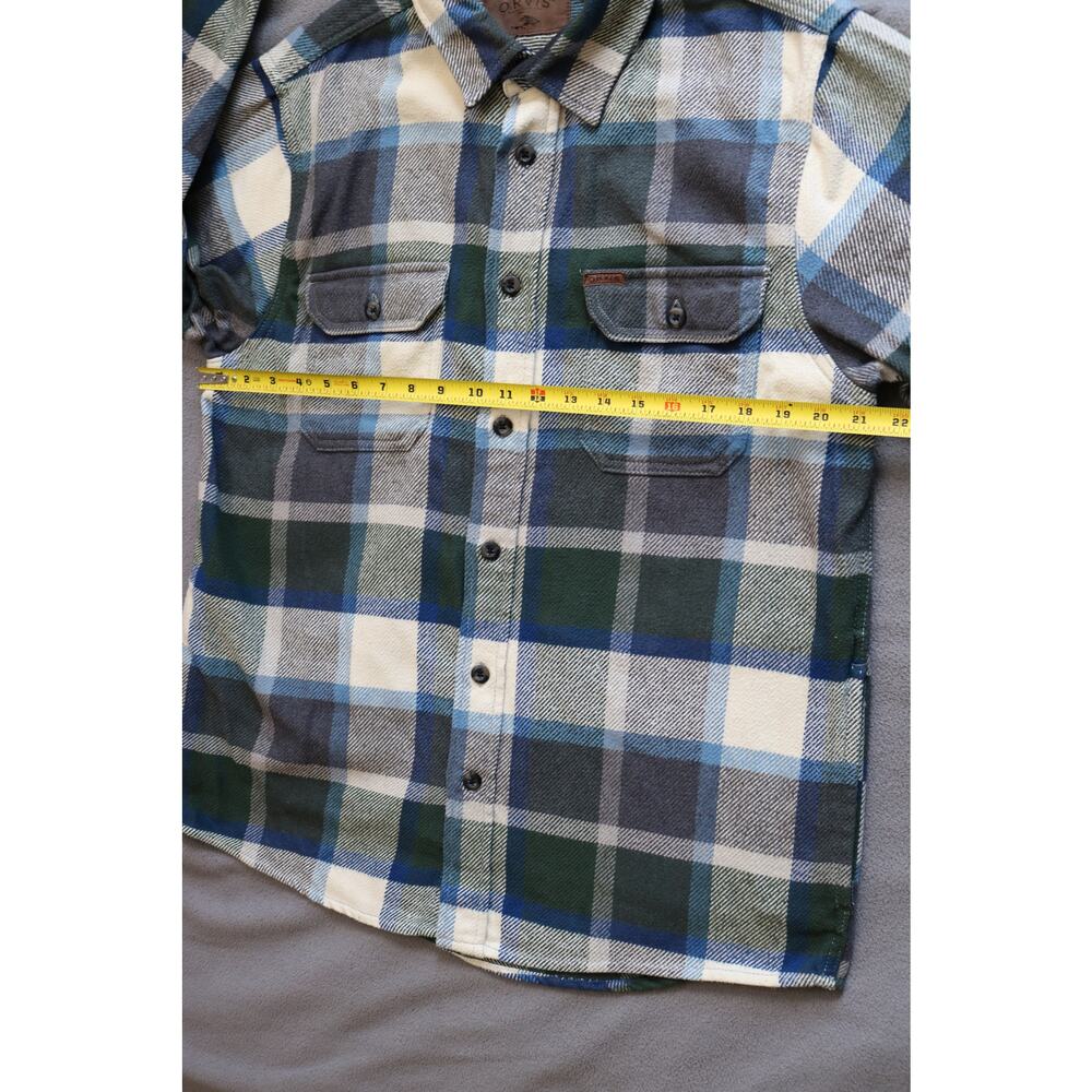 ORVIS Mens Medium Blue Green Plaid Flannel Shirt Long Sleeve Button Down Flap - Picture 5 of 16